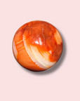 Stunning Banded Carnelian Sphere With Sparkly Druzy Cave