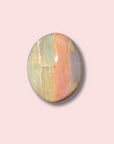 Unique Rainbow Sea Jasper Palm Stone With Quartz