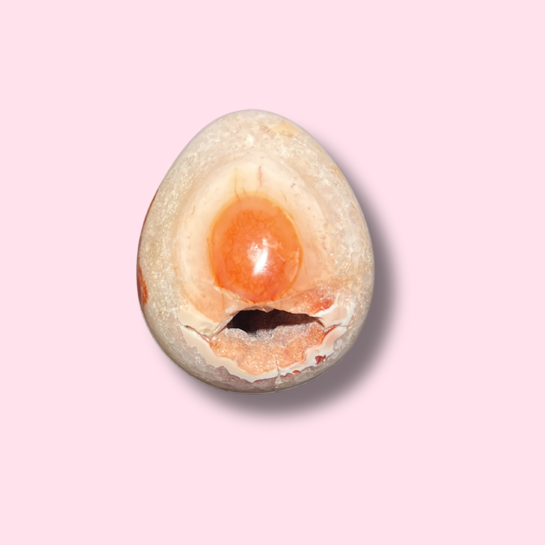 Quartzy Carnelian Egg With Druzy Cave - Made in Mother Nature