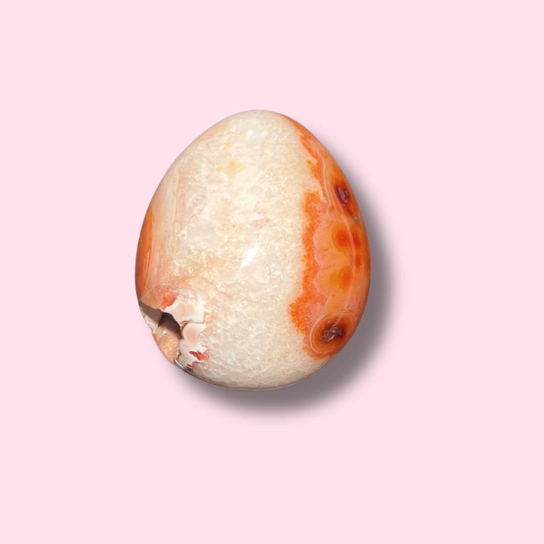 Quartzy Carnelian Egg With Druzy Cave - Made in Mother Nature
