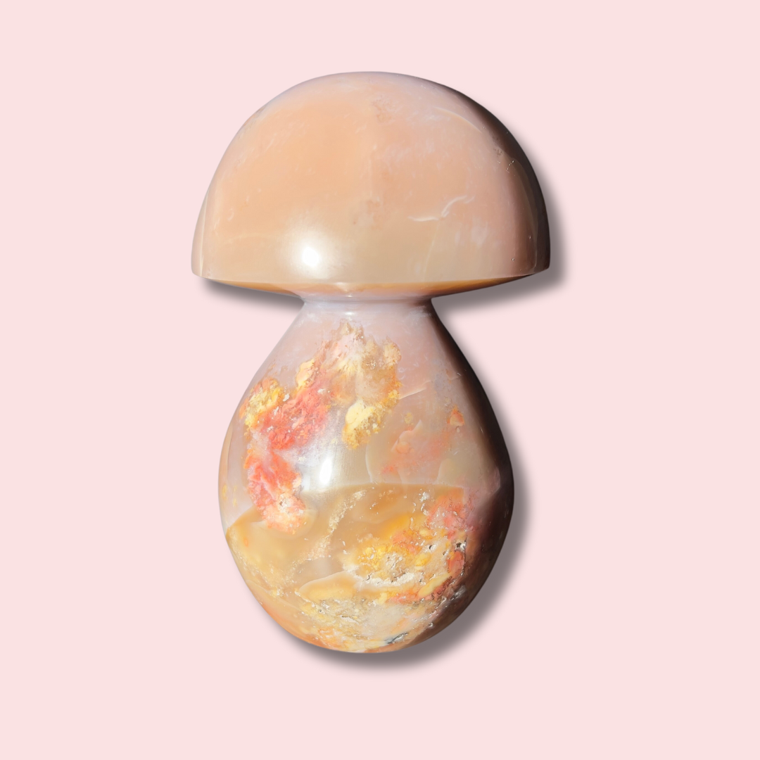 XL Pretty Peach Colored Sea Jasper Mushroom - Made in Mother Nature