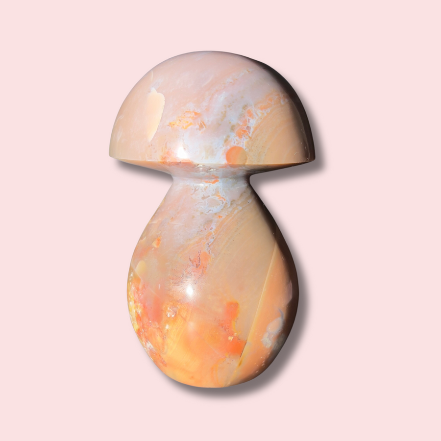 XL Pretty Peach Colored Sea Jasper Mushroom - Made in Mother Nature