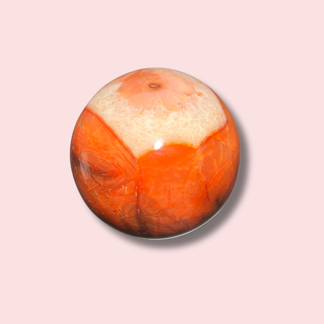 Pretty Carnelian Sphere With Baby Pink Patch