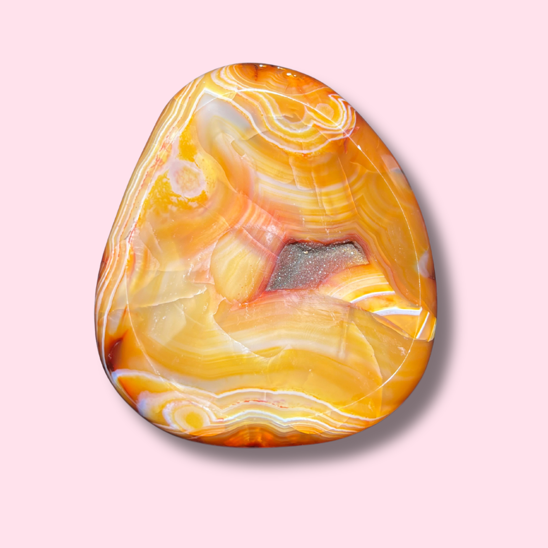 Funky Yellow Carnelian Bowl With Druzy & Crazy Banding - Made in Mother Nature