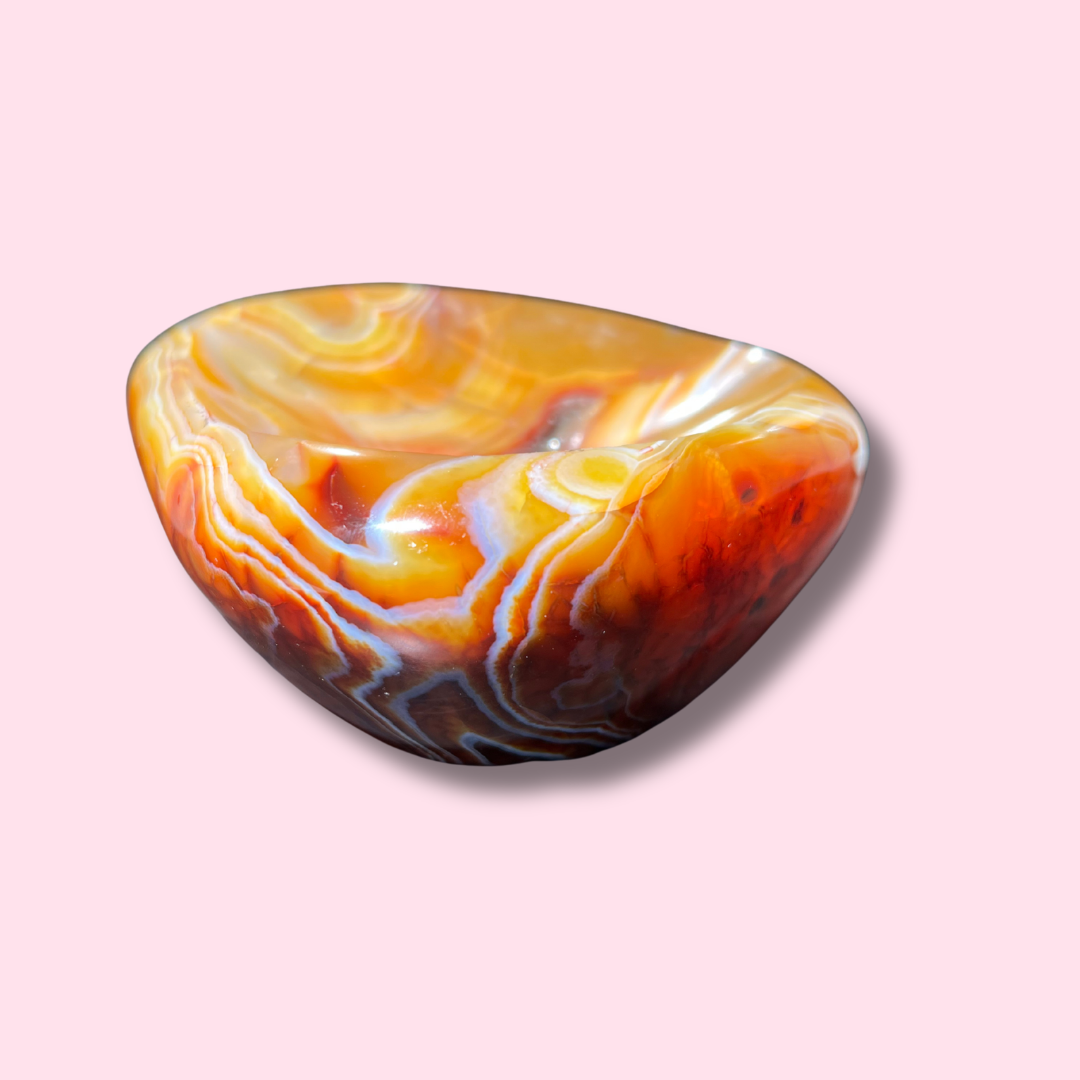 Funky Yellow Carnelian Bowl With Druzy & Crazy Banding - Made in Mother Nature