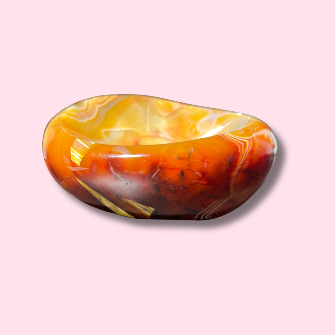 Funky Yellow Carnelian Bowl With Druzy & Crazy Banding - Made in Mother Nature