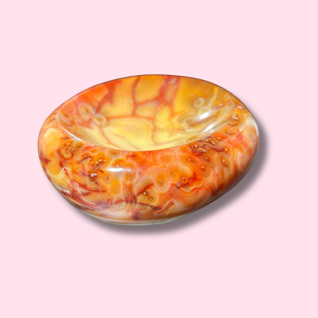 Stunning Yellow Carnelian Bowl With Orbicular Banding - Made in Mother Nature