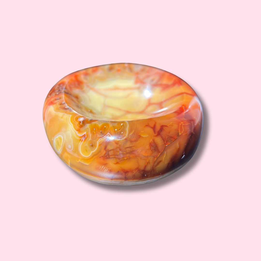 Stunning Yellow Carnelian Bowl With Orbicular Banding - Made in Mother Nature