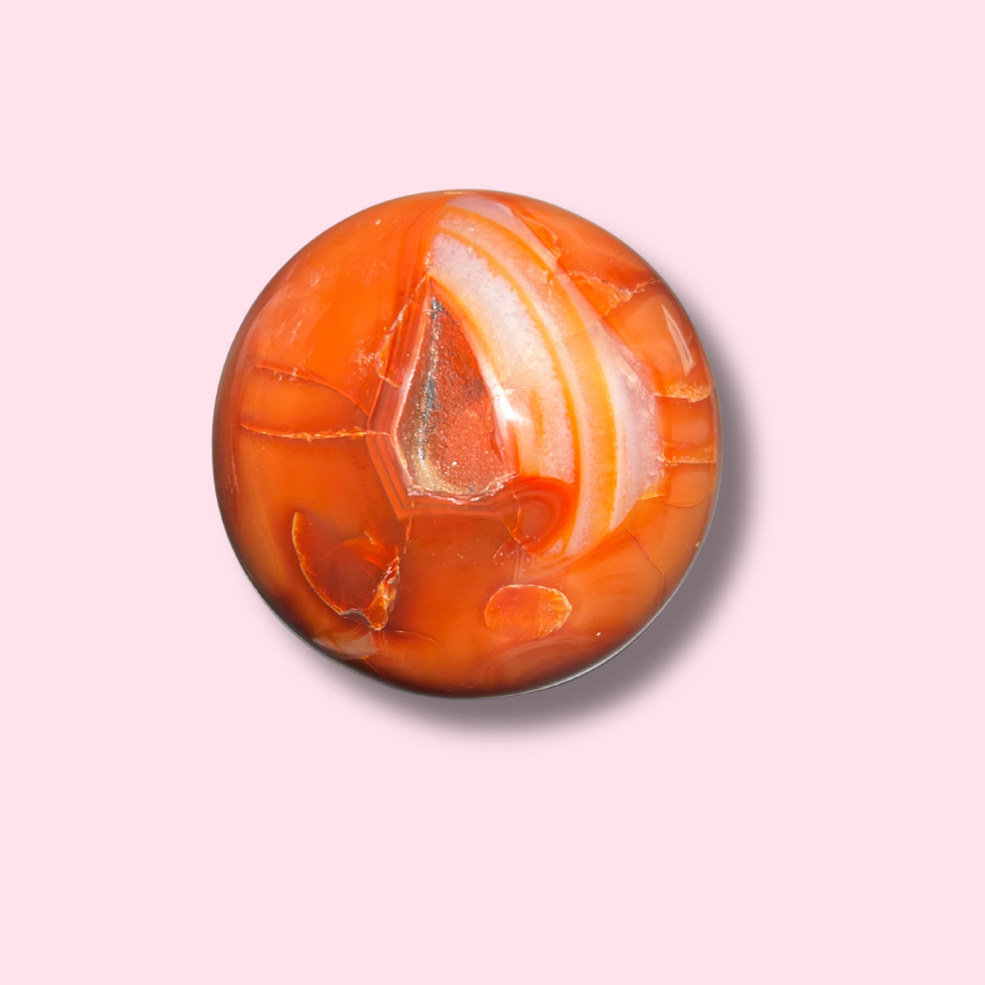 Stunning Banded Carnelian Sphere With Sparkly Druzy Cave - Made in Mother Nature