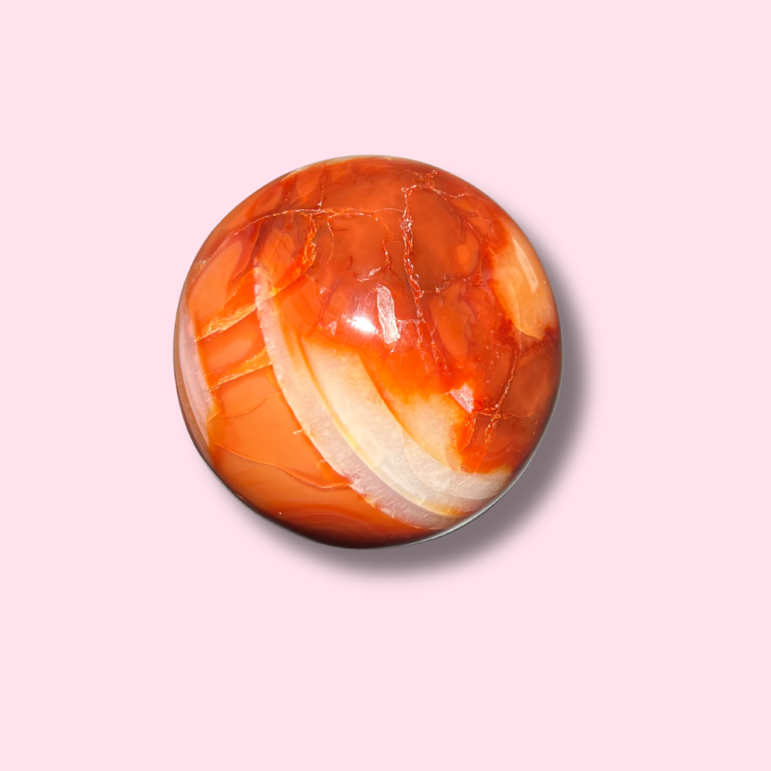 Stunning Banded Carnelian Sphere With Sparkly Druzy Cave - Made in Mother Nature