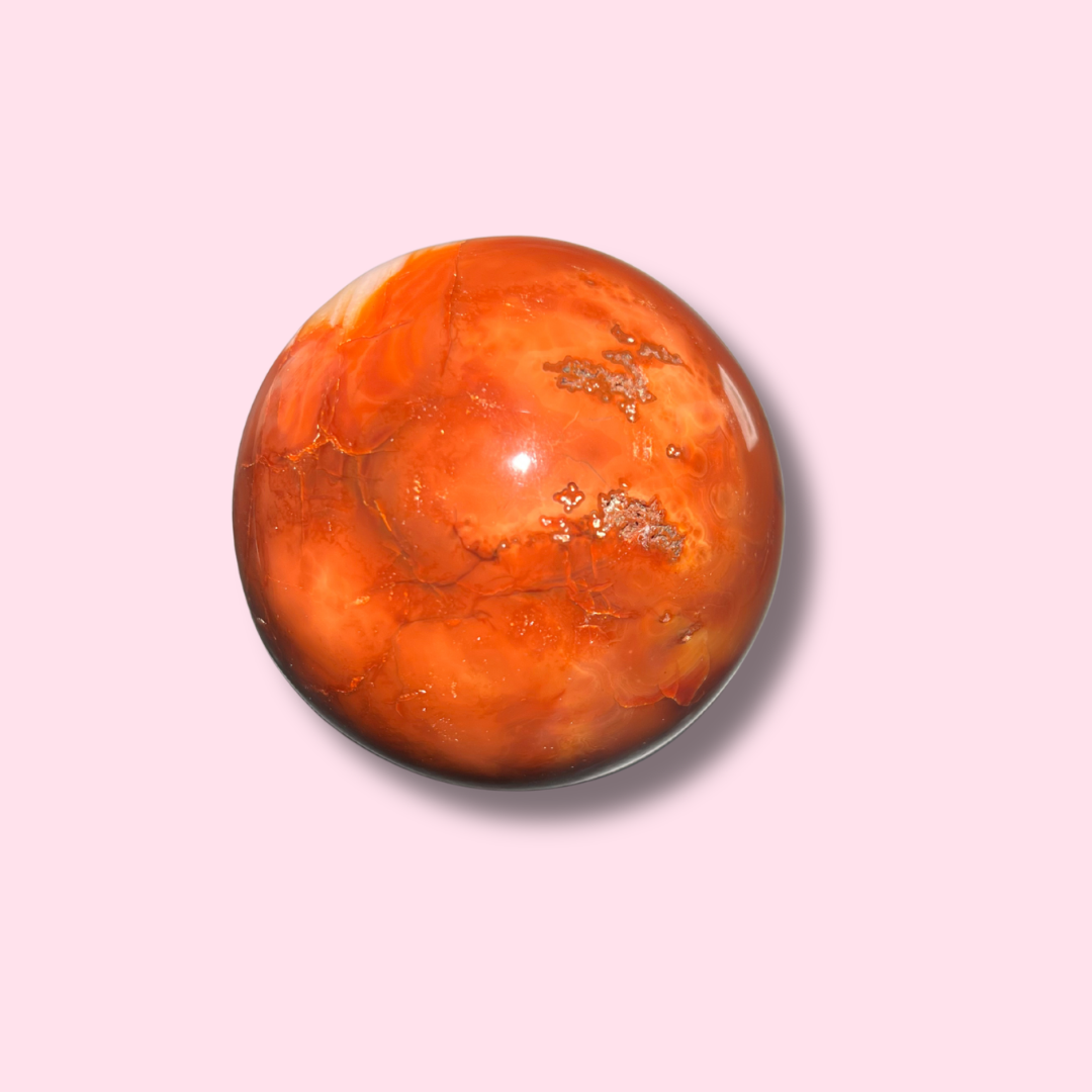 Stunning Banded Carnelian Sphere With Sparkly Druzy Cave - Made in Mother Nature