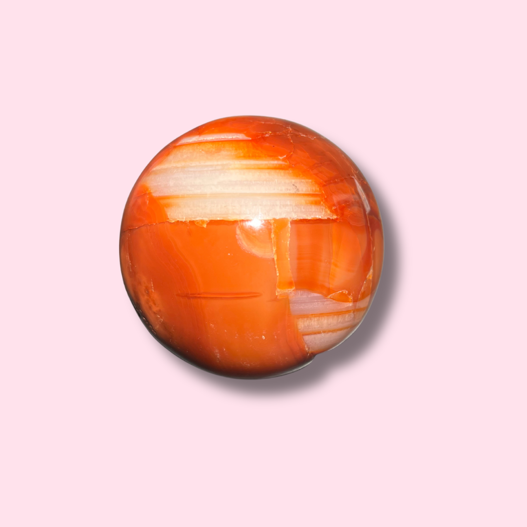 Stunning Banded Carnelian Sphere With Sparkly Druzy Cave - Made in Mother Nature