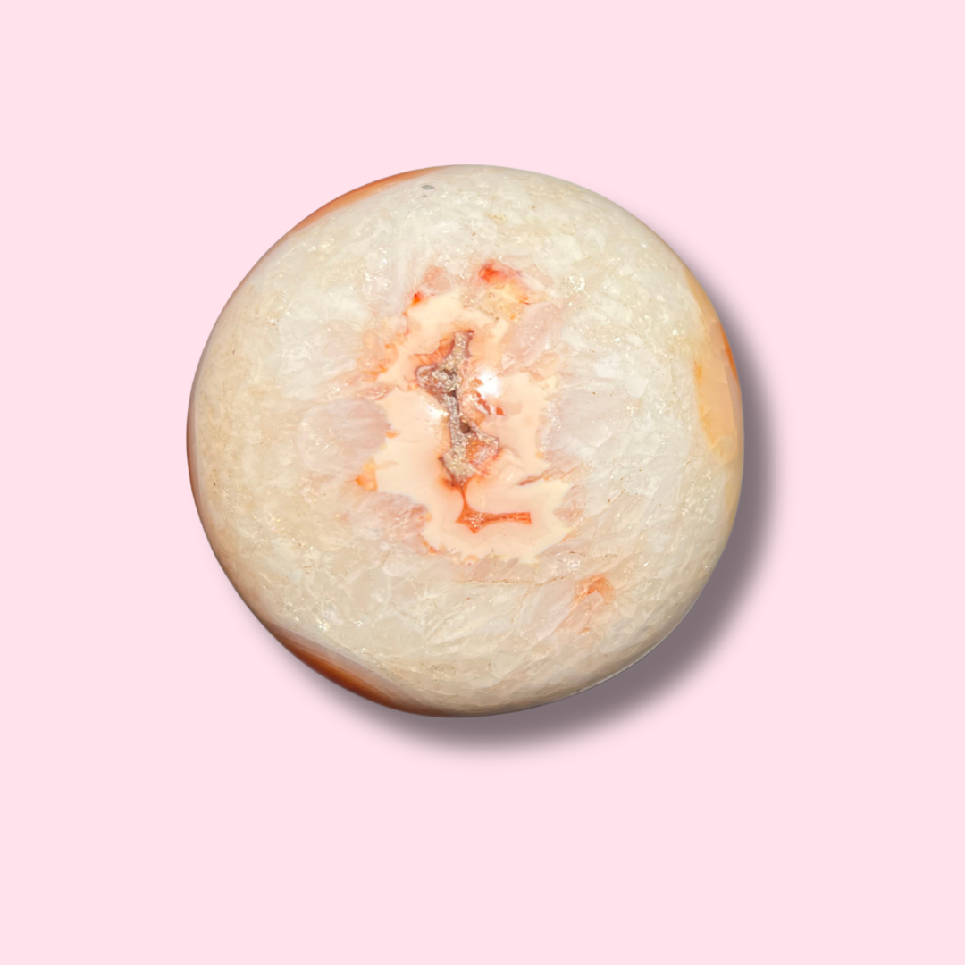 Quartzy Carnelian Sphere With Pink Center - Made in Mother Nature