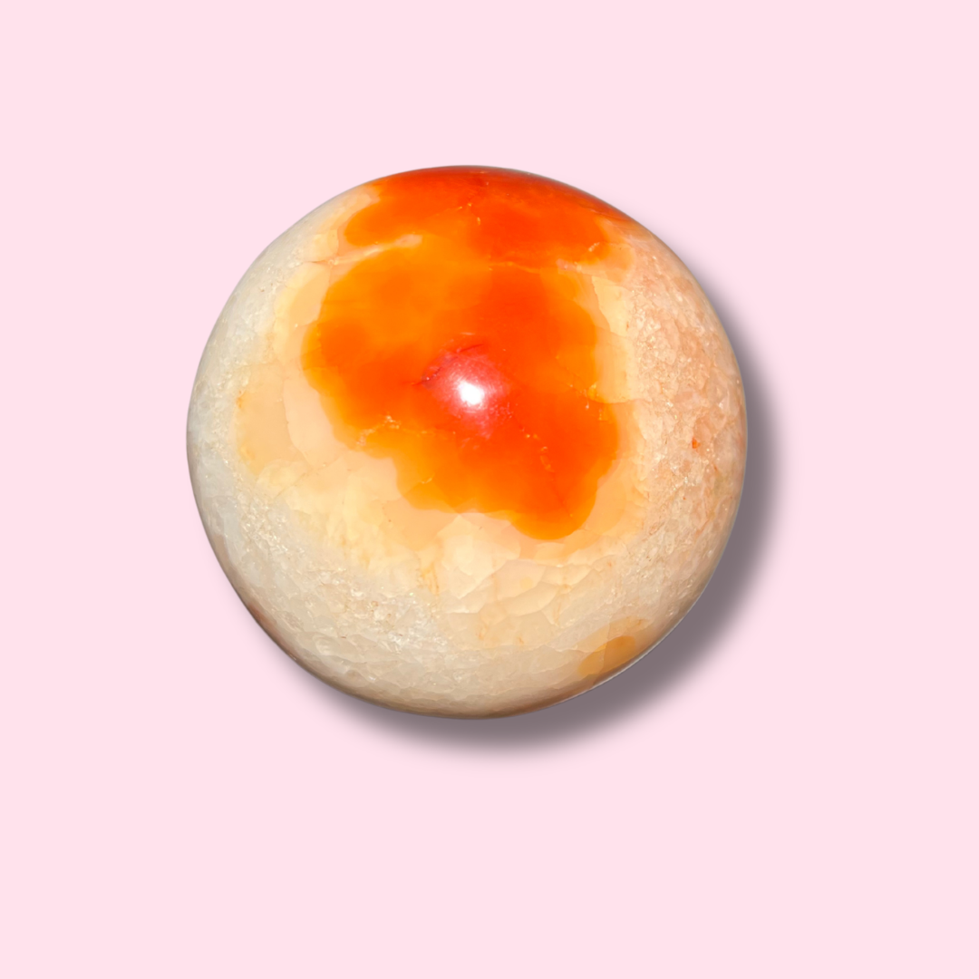 Quartzy Carnelian Sphere With Pink Center - Made in Mother Nature