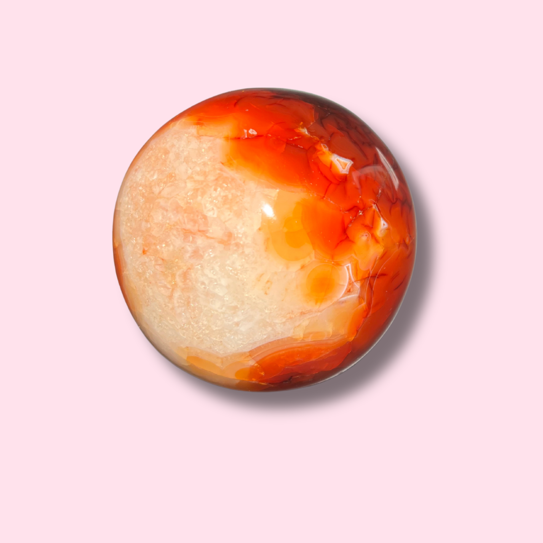 Quartzy Carnelian Sphere With Pink Center - Made in Mother Nature
