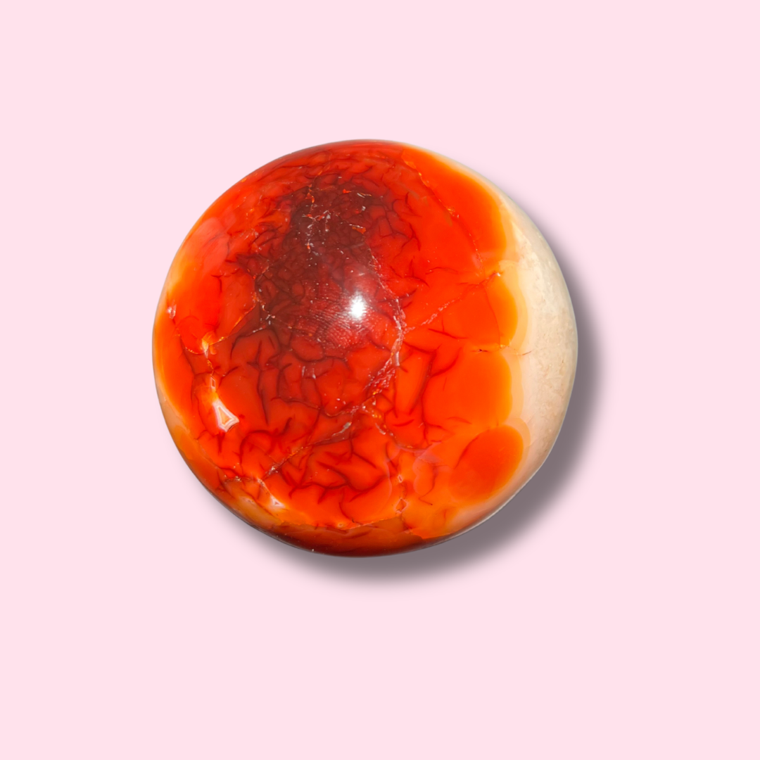 Quartzy Carnelian Sphere With Pink Center - Made in Mother Nature