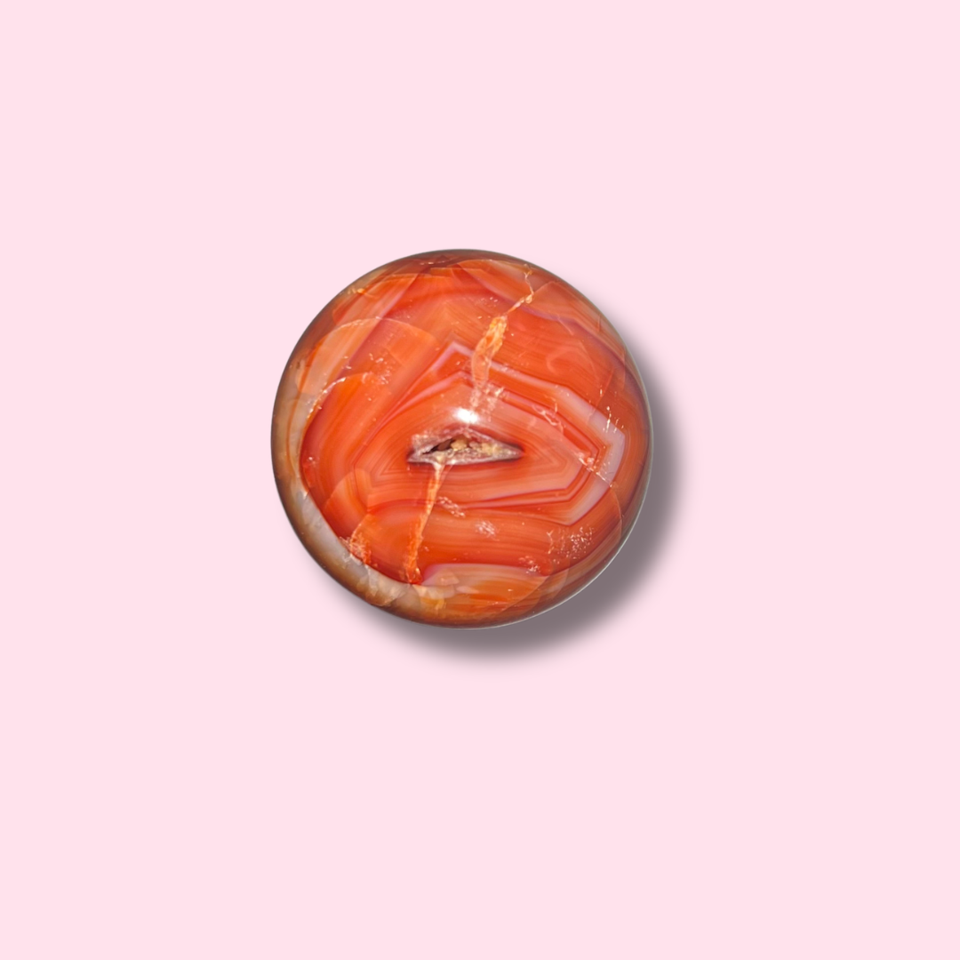 Gorgeous Carnelian Sphere With Druzy Cave - Made in Mother Nature