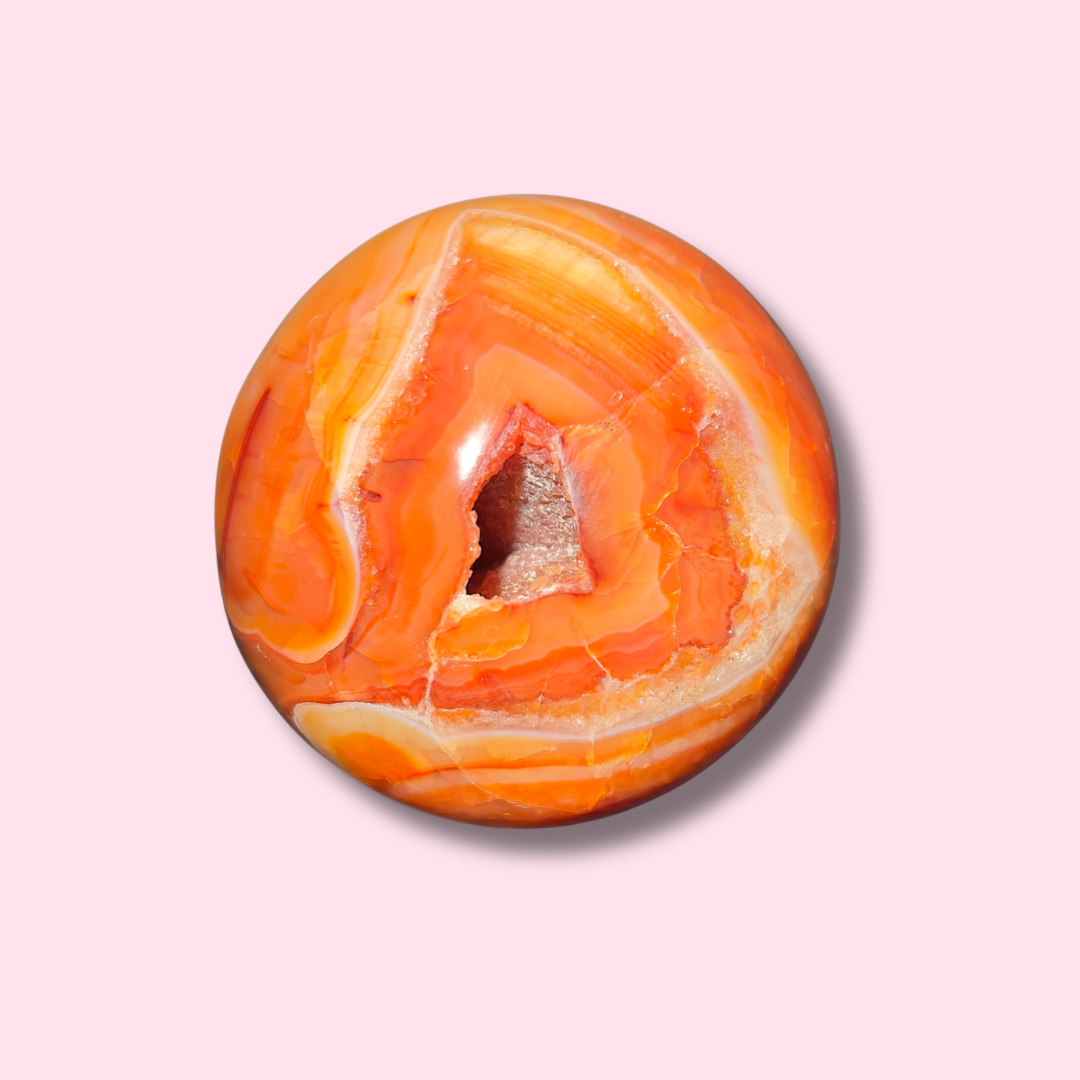 Stunning Carnelian Sphere With Nice Cave - Made in Mother Nature