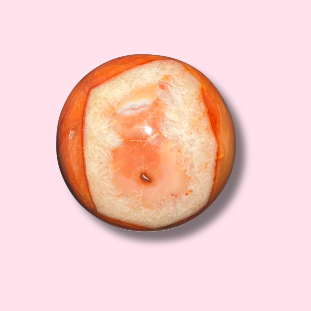 Pretty Carnelian Sphere With Baby Pink Patch - Made in Mother Nature