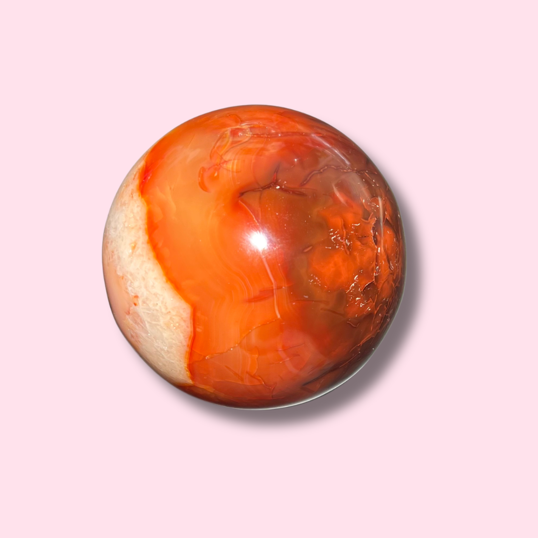 Pretty Carnelian Sphere With Baby Pink Patch - Made in Mother Nature