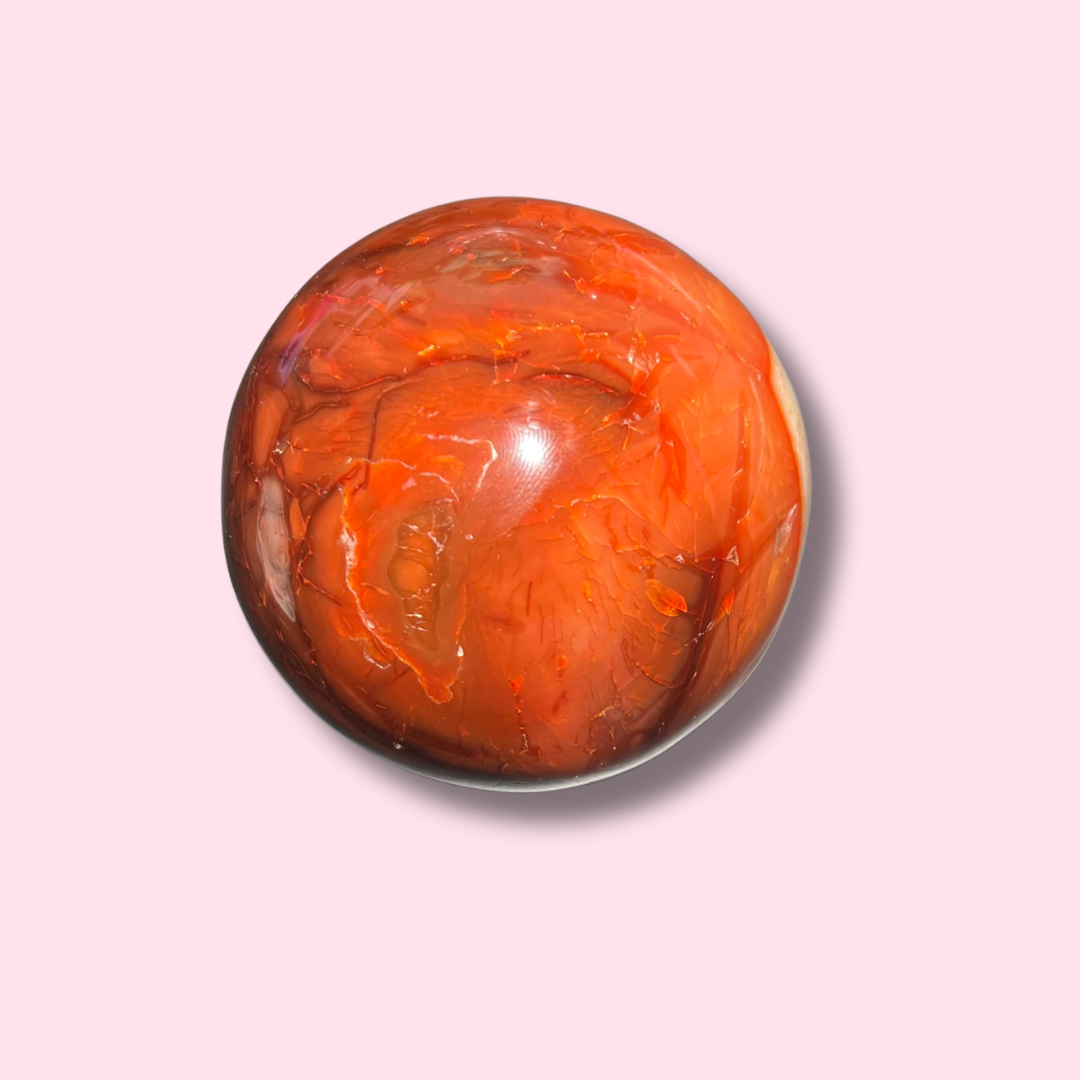 Pretty Carnelian Sphere With Baby Pink Patch - Made in Mother Nature
