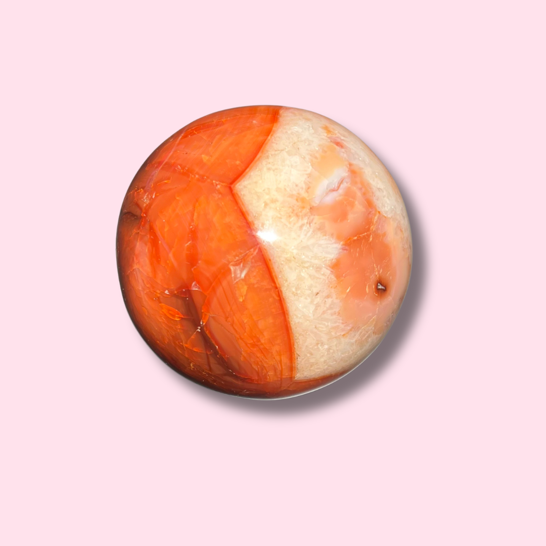 Pretty Carnelian Sphere With Baby Pink Patch - Made in Mother Nature
