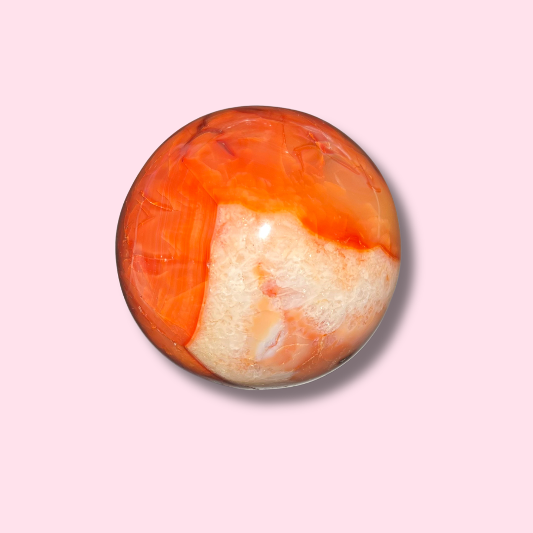 Pretty Carnelian Sphere With Baby Pink Patch - Made in Mother Nature