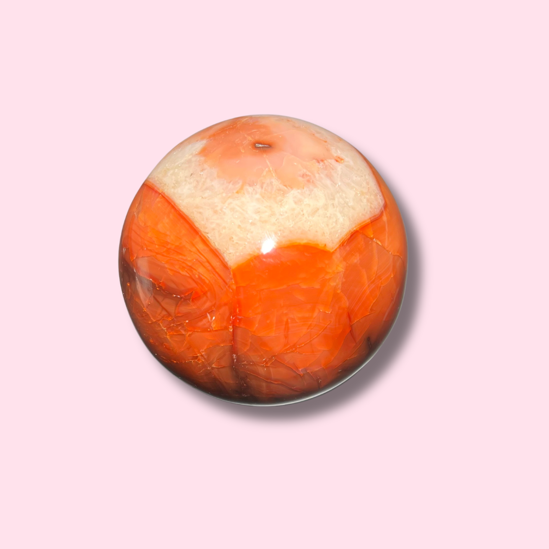 Pretty Carnelian Sphere With Baby Pink Patch - Made in Mother Nature