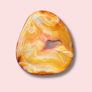 Funky Yellow Carnelian Bowl With Druzy & Crazy Banding