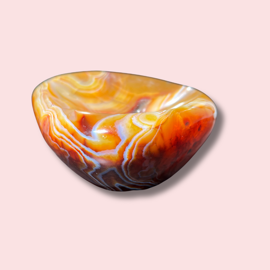Funky Yellow Carnelian Bowl With Druzy & Crazy Banding