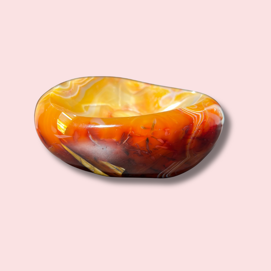 Funky Yellow Carnelian Bowl With Druzy & Crazy Banding