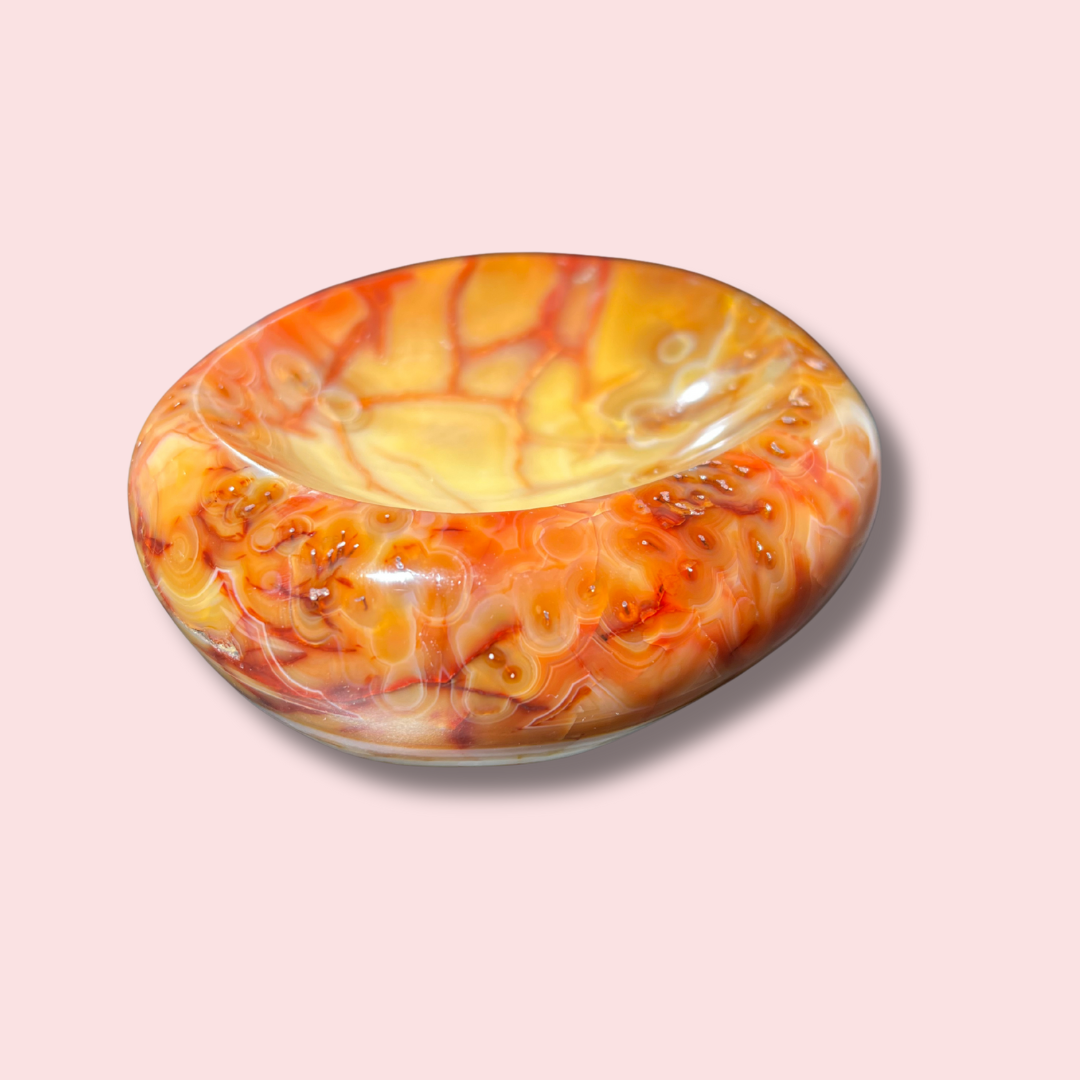 Stunning Yellow Carnelian Bowl With Orbicular Banding
