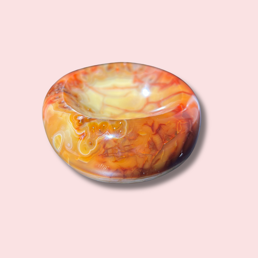 Stunning Yellow Carnelian Bowl With Orbicular Banding