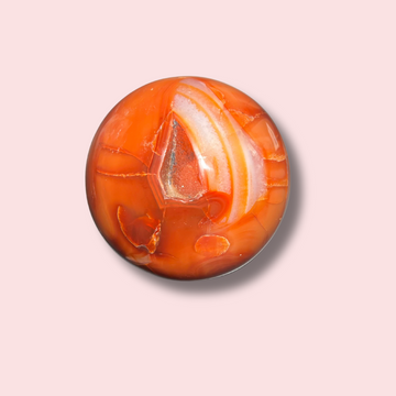 Stunning Banded Carnelian Sphere With Sparkly Druzy Cave