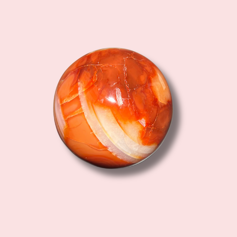 Stunning Banded Carnelian Sphere With Sparkly Druzy Cave