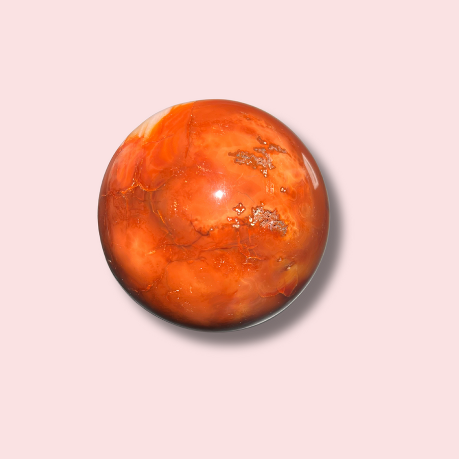 Stunning Banded Carnelian Sphere With Sparkly Druzy Cave