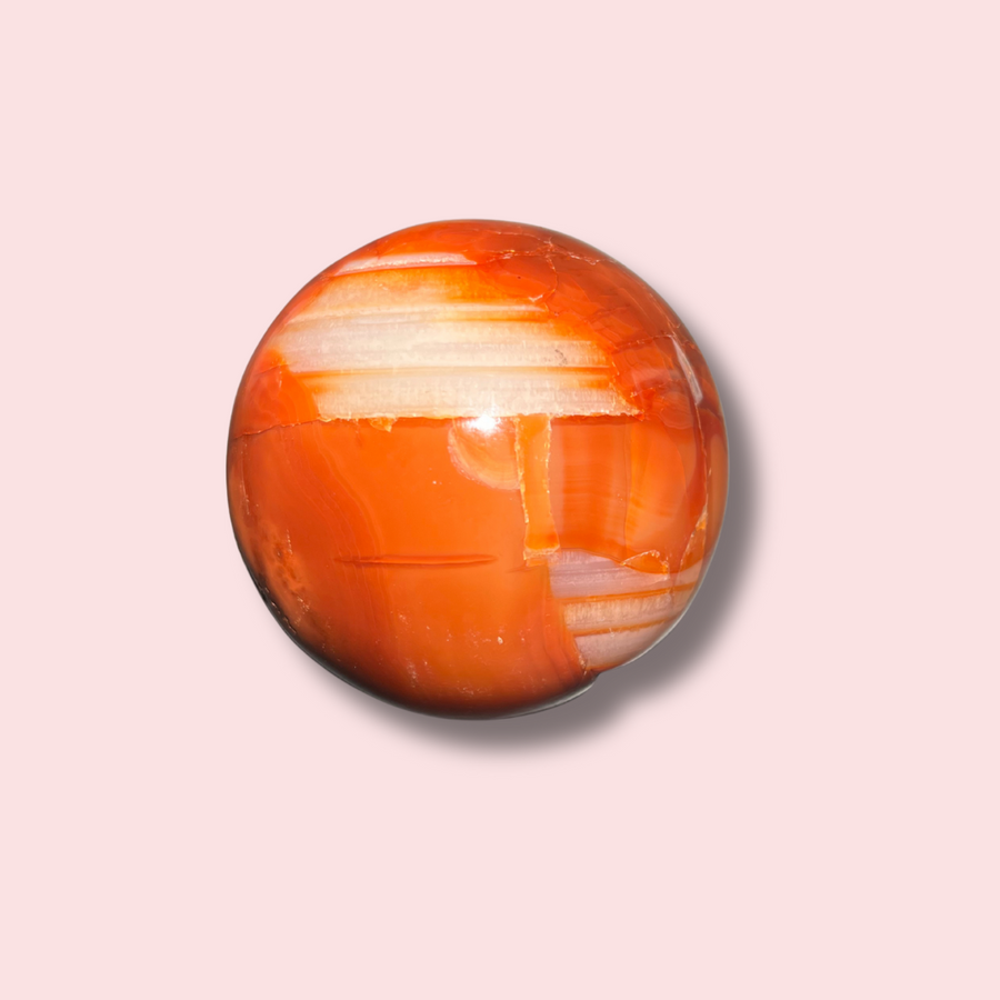 Stunning Banded Carnelian Sphere With Sparkly Druzy Cave