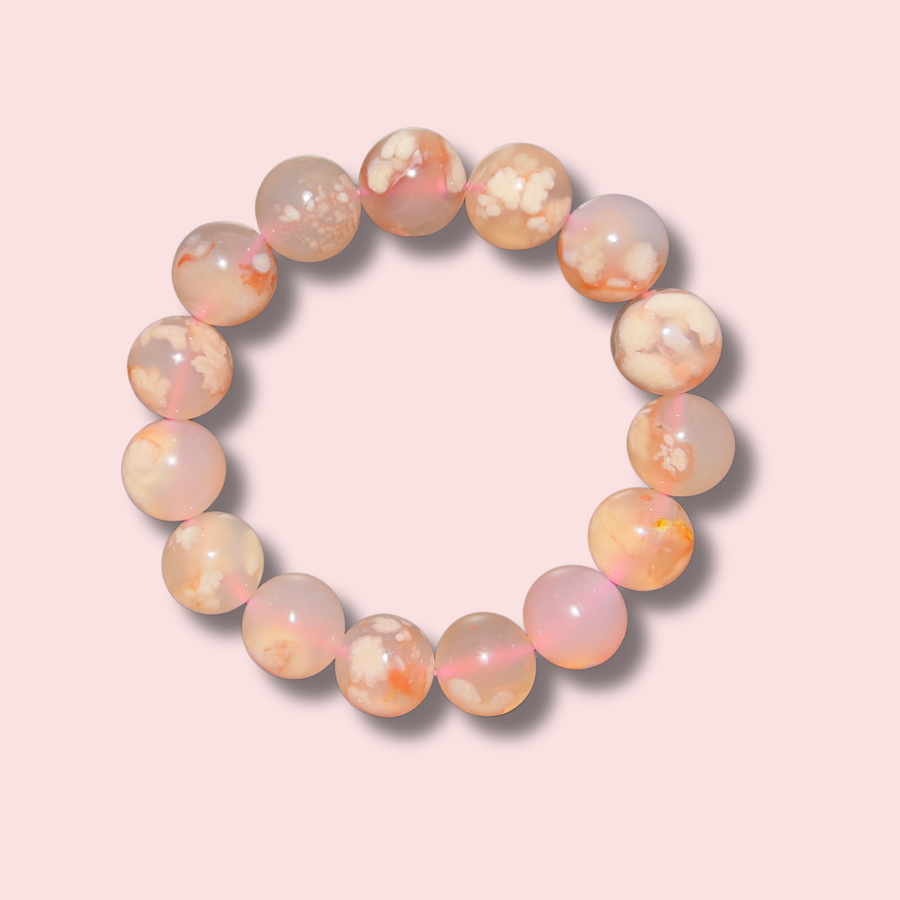 Beautiful Flower Agate Bracelet (14 mm)