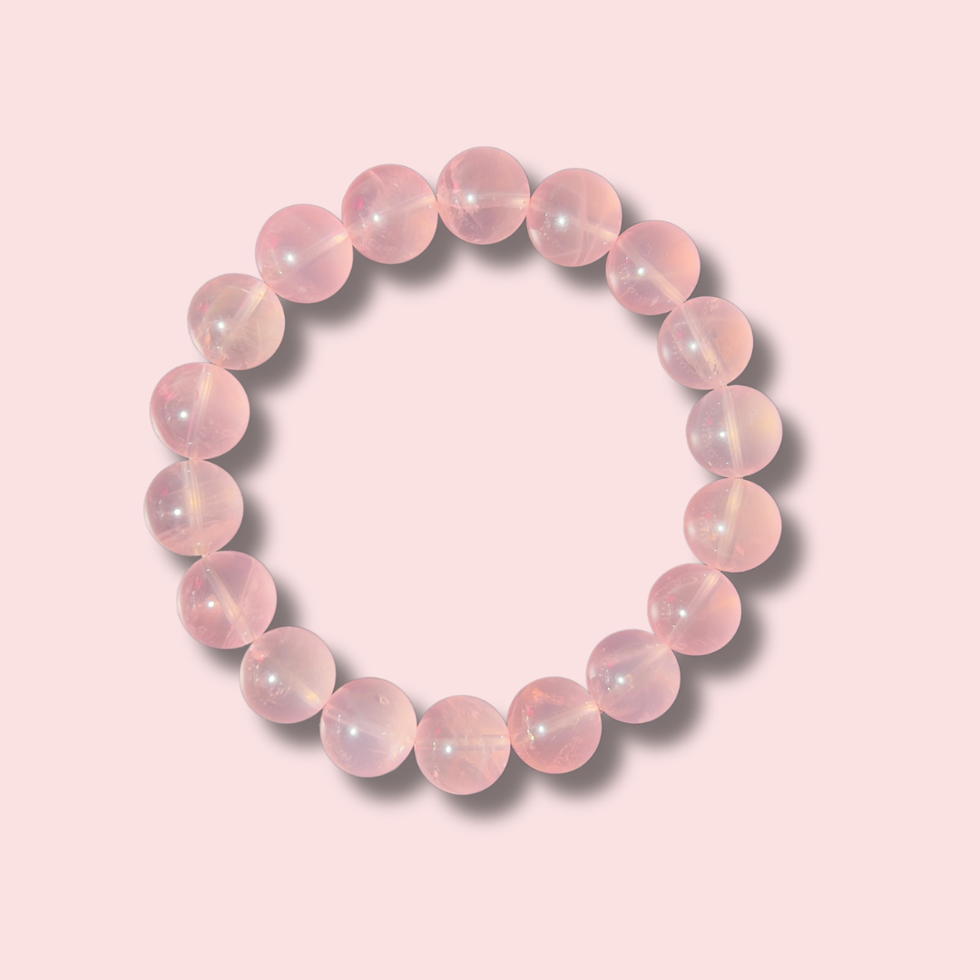 Beautiful Gemmy Pink Star Rose Quartz Bracelet (12 mm) - Made in Mother Nature