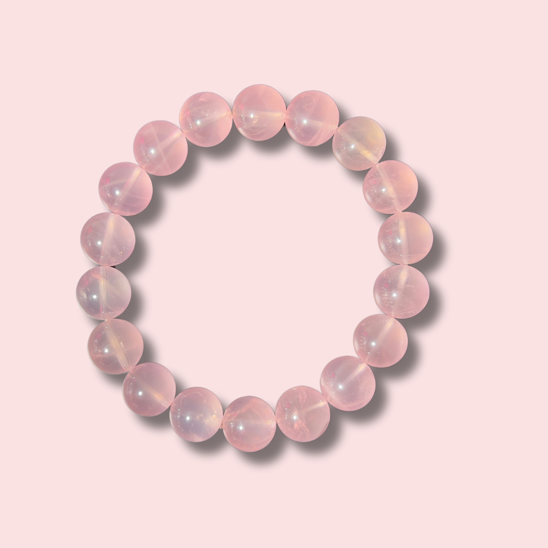 Beautiful Gemmy Pink Star Rose Quartz Bracelet (12 mm) - Made in Mother Nature