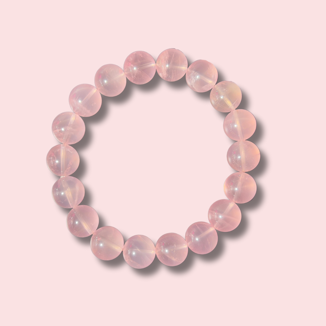 Beautiful Gemmy Pink Star Rose Quartz Bracelet (12 mm) - Made in Mother Nature