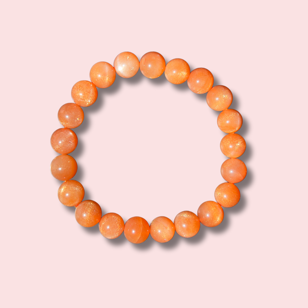Shimmery Gem Grade Peach Moonstone Bracelet (9 mm) - Made in Mother Nature