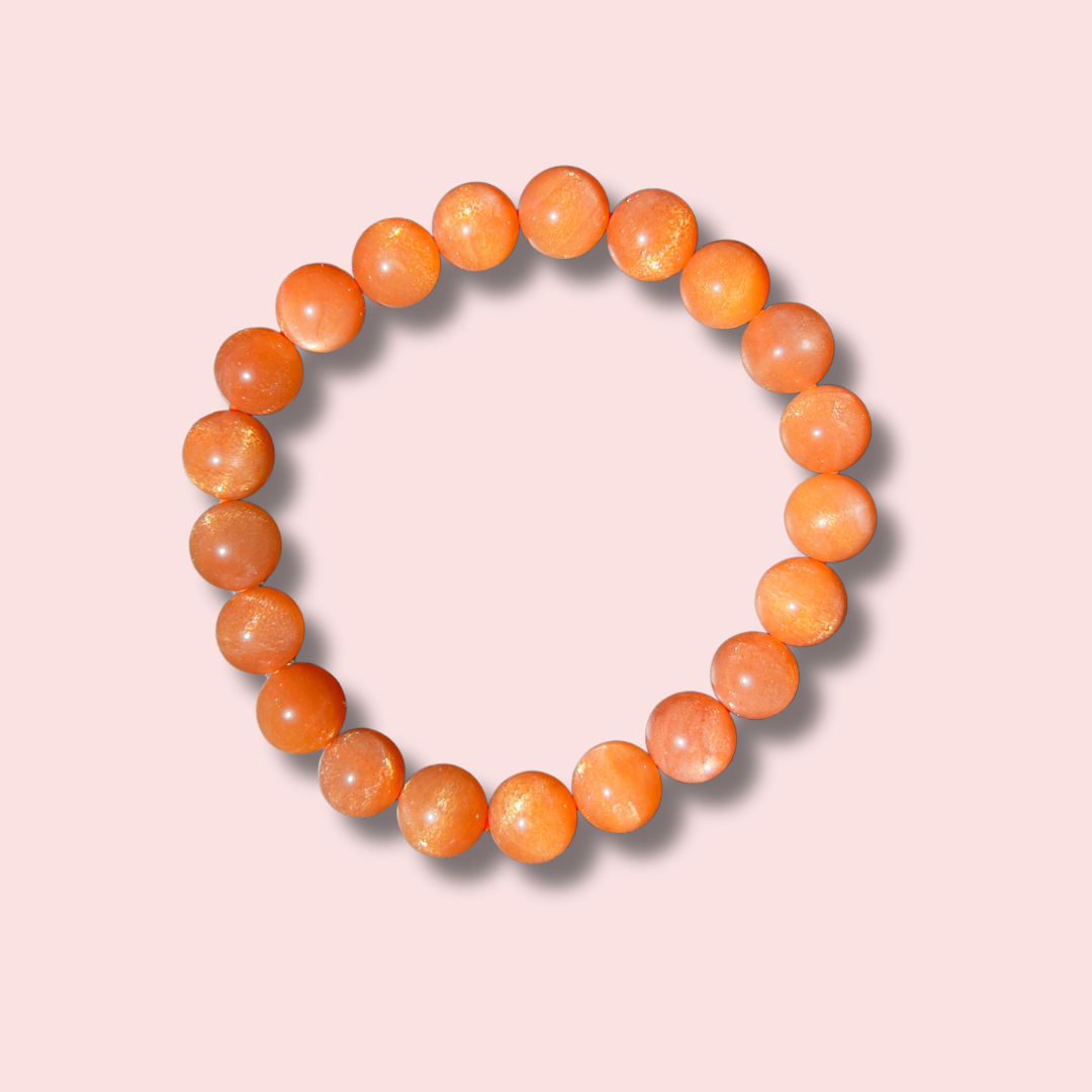 Shimmery Gem Grade Peach Moonstone Bracelet (9 mm) - Made in Mother Nature