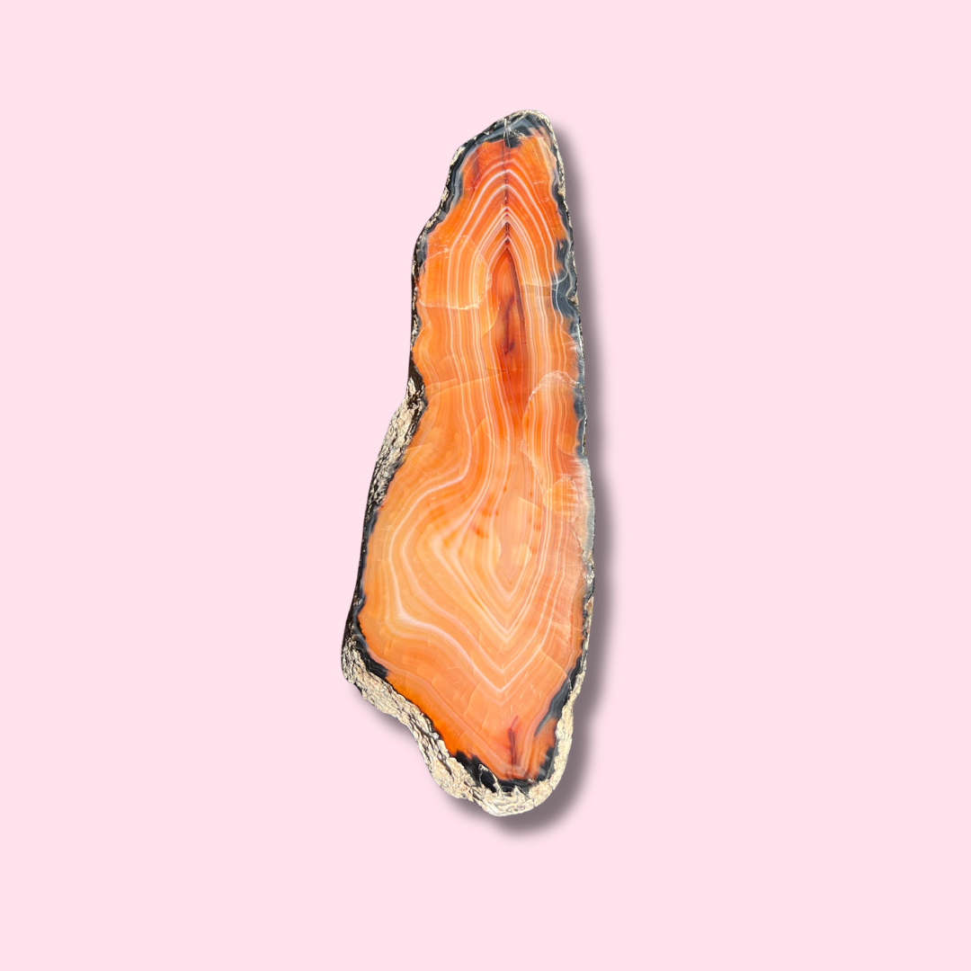 Vibrant Orange Carnelian Slab With Beautiful Banding - Made in Mother Nature