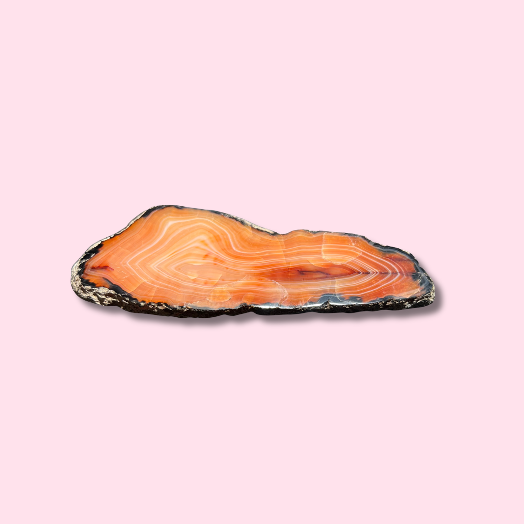 Vibrant Orange Carnelian Slab With Beautiful Banding - Made in Mother Nature