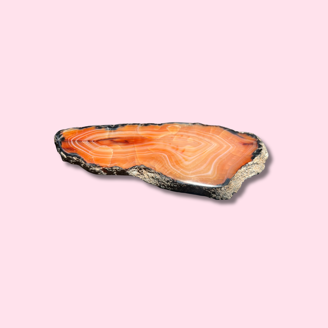 Vibrant Orange Carnelian Slab With Beautiful Banding - Made in Mother Nature