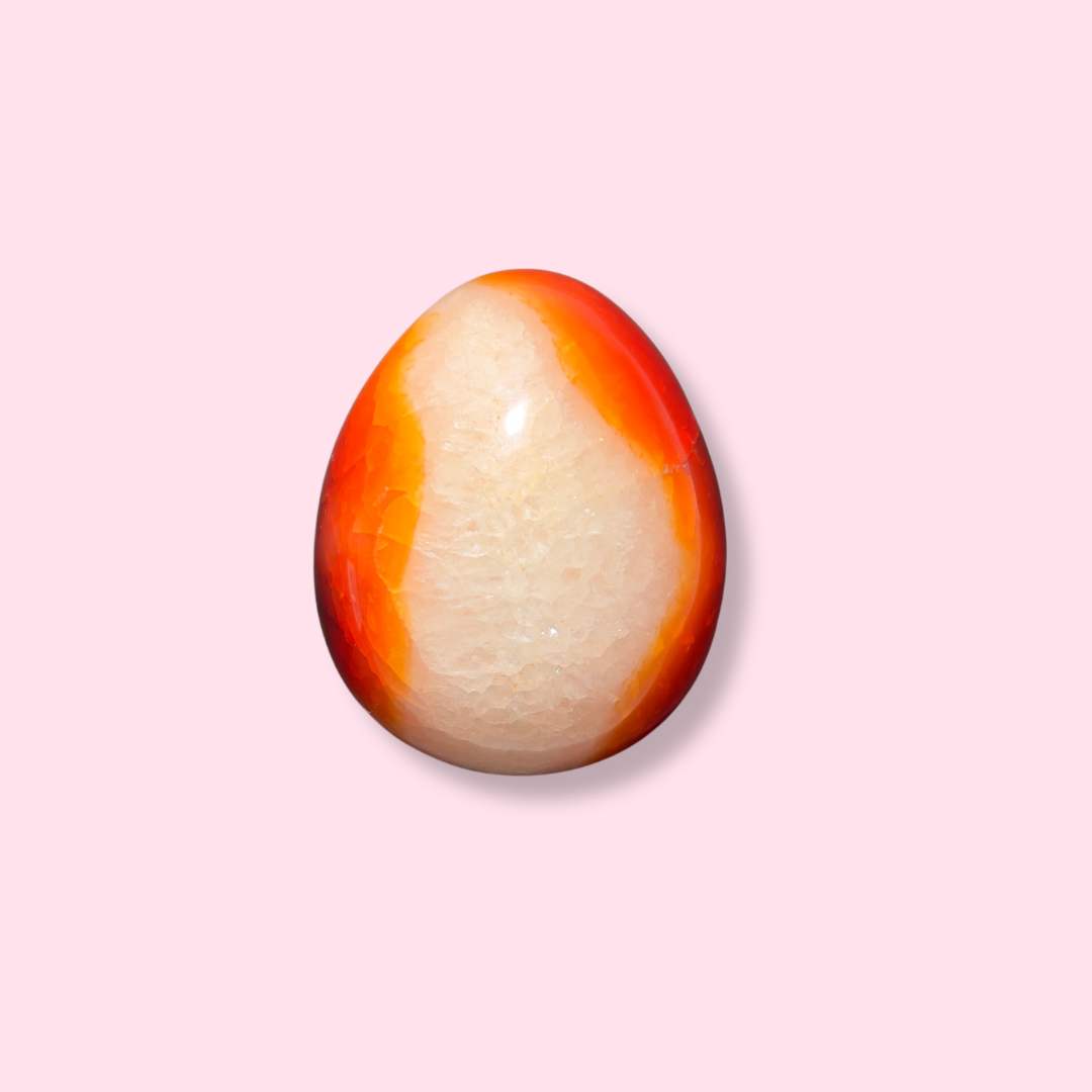 Fiery Carnelian Egg With Quartz - Made in Mother Nature