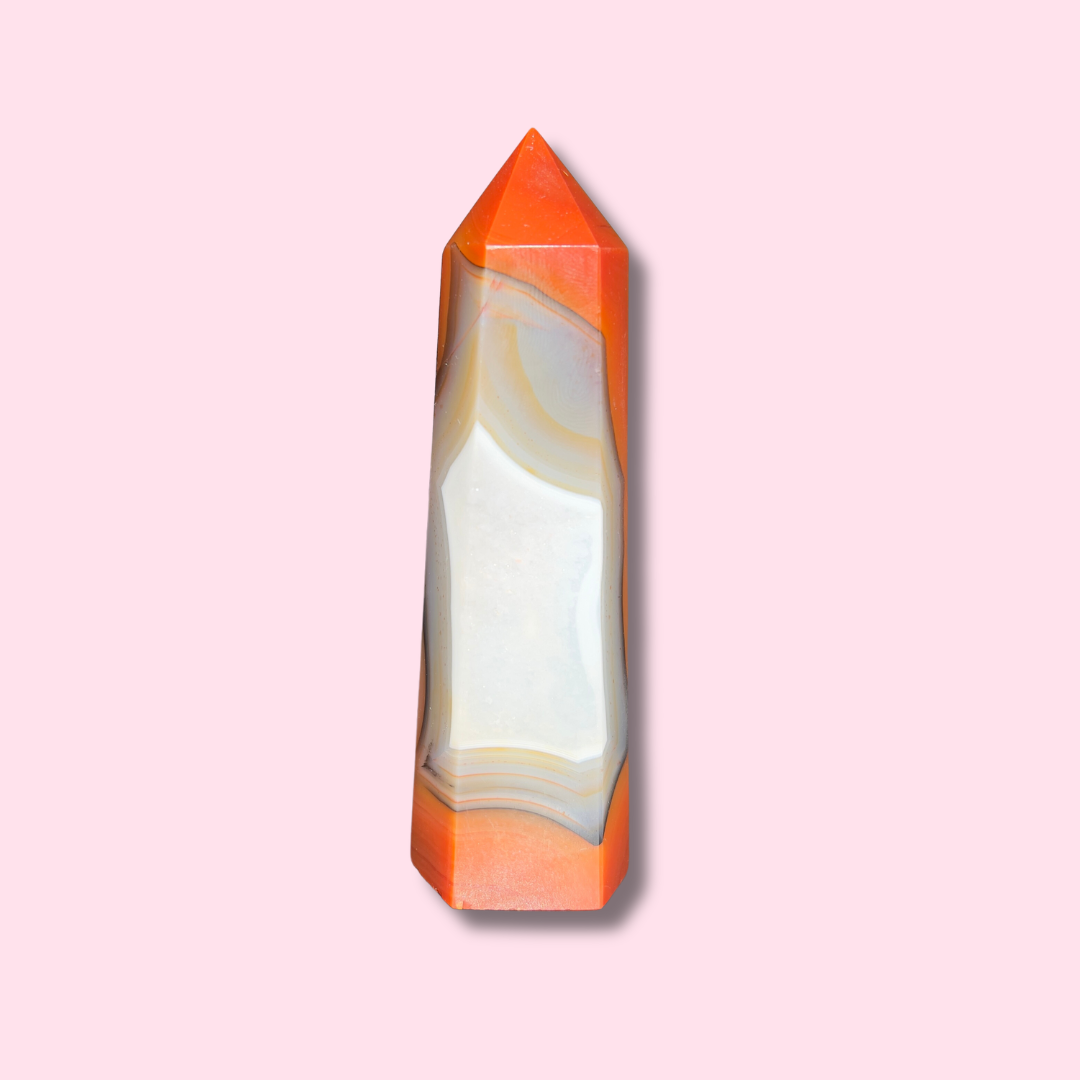 Carnelian Agate Tower With Quartz Center - Made in Mother Nature