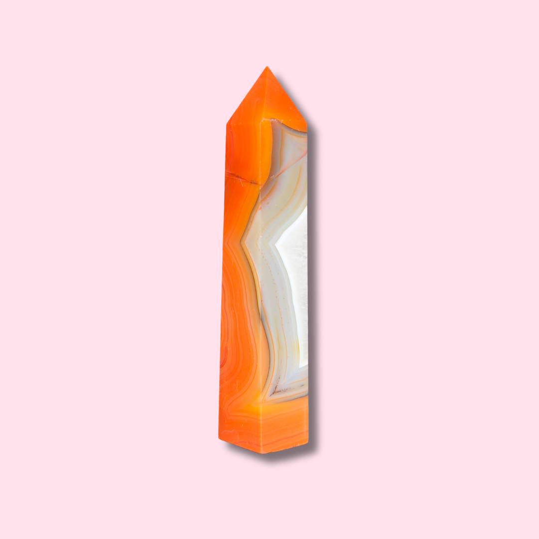 Carnelian Agate Tower With Quartz Center - Made in Mother Nature
