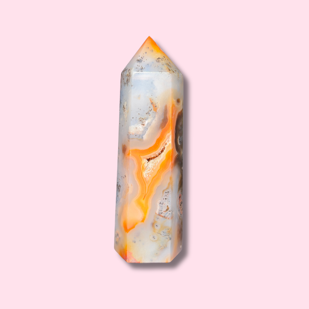 Blue & Orange Carnelian Agate Tower With Dendrites - Made in Mother Nature